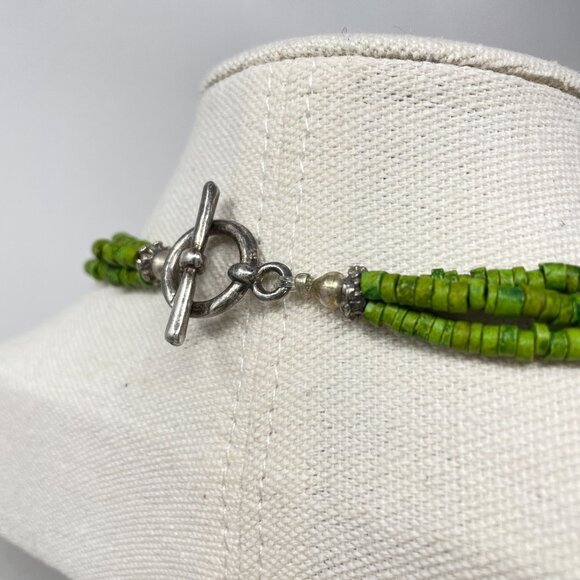 Beaded‎ Silver Pendant Necklace Green Gold Murano Glass Beaded - Picture 7 of 15